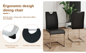 English Elm Modern Faux Leather Dining Side Chairs with Chrome Legs Ergonomic Set of 2 Black+Silver W210127285