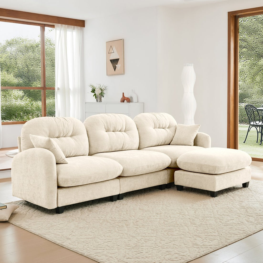 English Elm Modular L-Shaped Sectional Couch With Ottoman - Premium Chenille, Ergonomic Comfort, Easy Setup W714S01368