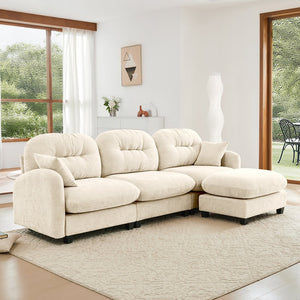 English Elm Modular L-Shaped Sectional Couch With Ottoman - Premium Chenille, Ergonomic Comfort, Easy Setup W714S01368