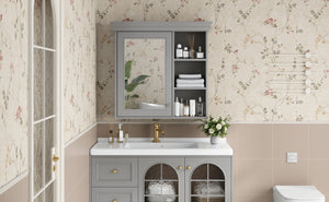 English Elm 30'' Wall Mount Bathroom Cabinet with Mirror Soft Close Door and Adjustable Shelf Gray N710P209425E