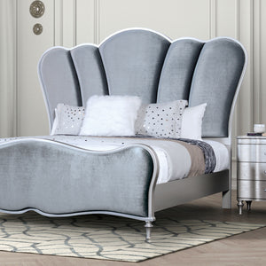 English Elm Lovely Art Deco 3pc Queen Bedroom Set with Light Gray Padded Channel Headboard and Oak Veneer Accents Silver 96 L x 53 W x 6 H B2741S00200