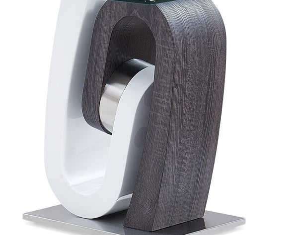 English Elm ROCKY Two-Tone End Table with Tempered Clear Glass Top, White & Gray Solid Wood Pedestal Base — Stylish Seating-Side Accent B201S00070