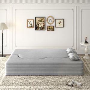English Elm Modern Full Size Folding Sofa Bed with Plush Corduroy, 2 Pillows, 15" Foam Mattress, No Assembly Required LIGHT GREY W1885P347082