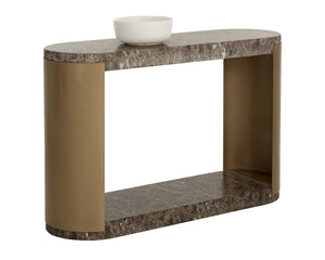 Sunpan CAVETTE Console Table - Dark Emperador Marble-Look with Brass Frame for Entryway & Living Spaces 112636
