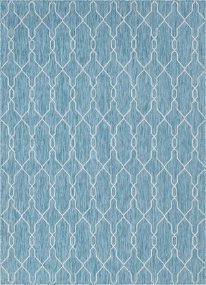 Unique Loom Outdoor Trellis Links Trellis Machine Made Trellis Rug Light Aqua, Ivory 8' 0" x 11' 4"