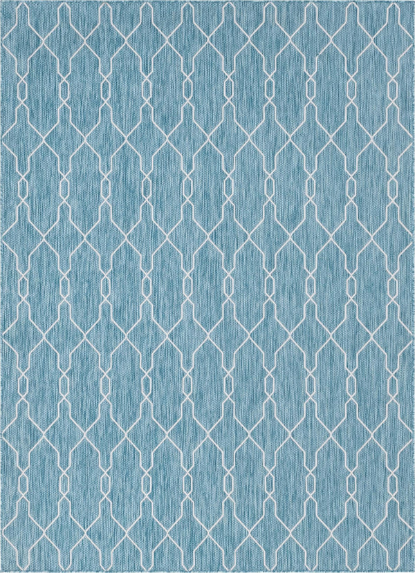 Unique Loom Outdoor Trellis Links Trellis Machine Made Trellis Rug Light Aqua, Ivory 8' 0" x 11' 4"