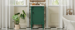 English Elm 18-Inch Modern Bathroom Vanity with Sink Compact Retro Design Durable MDF & Solid Wood Legs Storage-Friendly Green N710P257401F