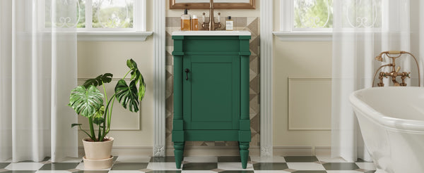 English Elm 18-Inch Modern Bathroom Vanity with Sink Compact Retro Design Durable MDF & Solid Wood Legs Storage-Friendly Green N710P257401F