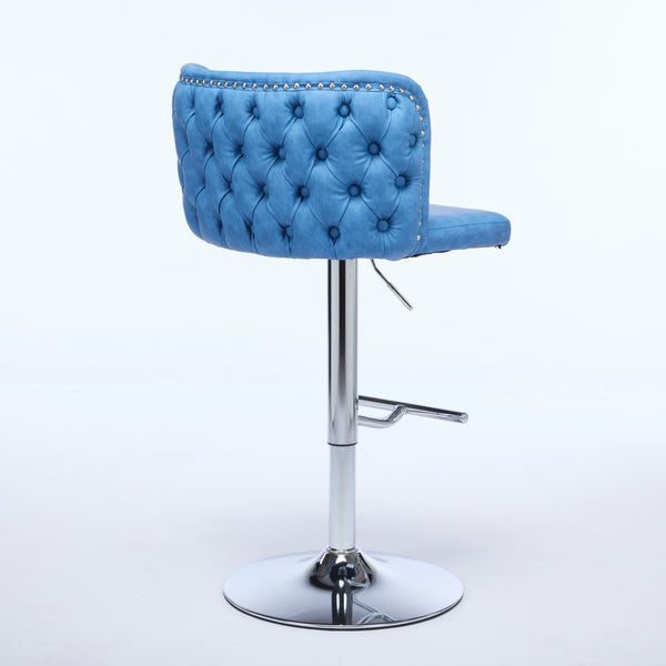 English Elm A&A Modern Swivel Barstools With Adjustable Height & Chrome Base - Stylish Blue Pu Upholstery, Set Of 2 W1143P193494