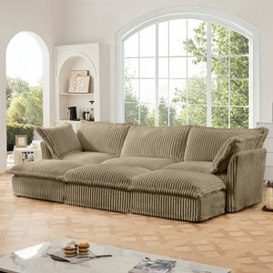 English Elm Living Room Sofa - Cozy 3-Seater Slipcovered Sofa With 3 Ottomans, Modular Design & Corduroy Comfort W3041S00140
