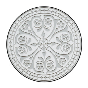 English Elm Outdoor Mosaic Ceramic Tile Round Side Table with Curved Wrought Iron Patio Accent Grey+Black N773P365597G