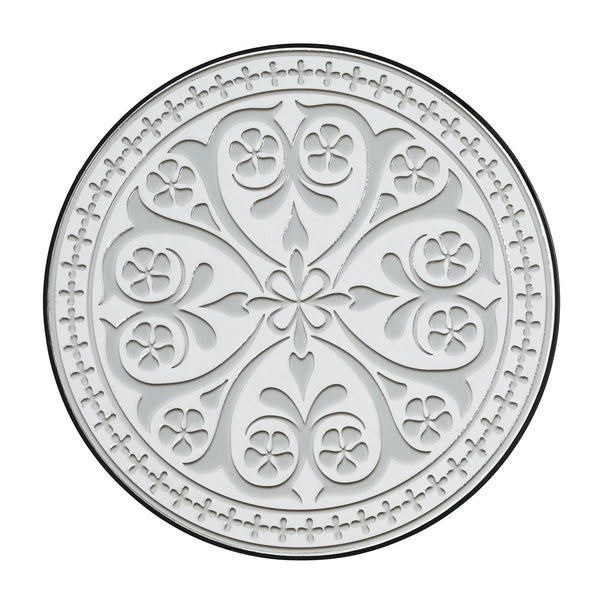 English Elm Outdoor Mosaic Ceramic Tile Round Side Table with Curved Wrought Iron Patio Accent Grey+Black N773P365597G