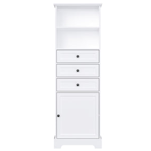 English Elm White Tall Storage Cabinet 3-Drawer, Adjustable Shelves, Anti-Dump Safety, MDF Painted Finish 42"L WF323347AAK