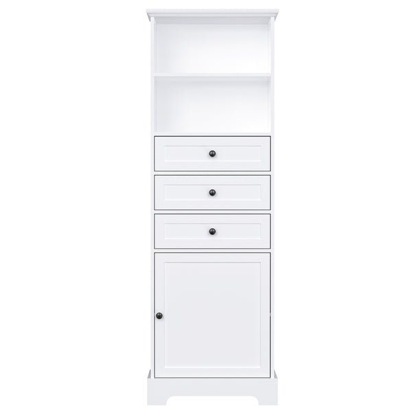 English Elm White Tall Storage Cabinet 3-Drawer, Adjustable Shelves, Anti-Dump Safety, MDF Painted Finish 42"L WF323347AAK