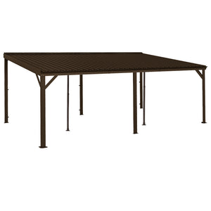 English Elm 12x20ft Lean to Hardtop Gazebo Wall Mounted Steel Roof Outdoor Shelter Deck Porch Brown W1859S00198
