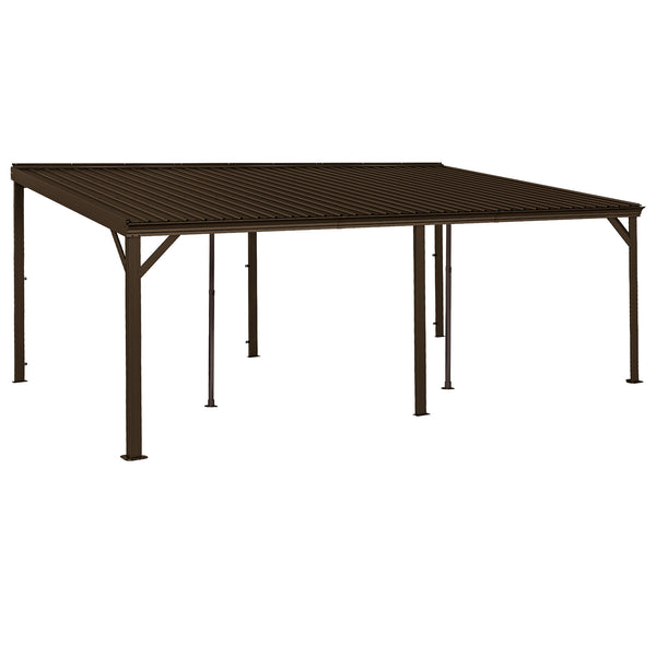 English Elm 12x20ft Lean to Hardtop Gazebo Wall Mounted Steel Roof Outdoor Shelter Deck Porch Brown W1859S00198