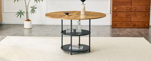 English Elm 47.3-inch Round Dining Table Two Tier Mdf Geometric Wood Black Seats Four W1151P428201