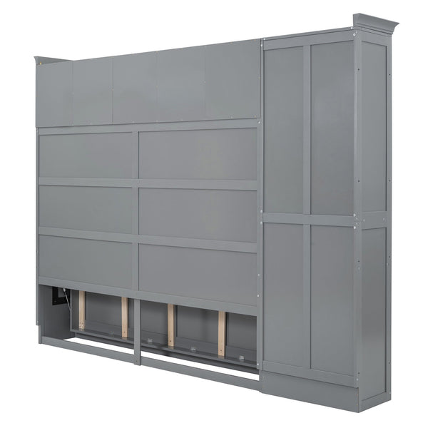English Elm Queen Murphy Wall Bed with Integrated Wardrobe and Drawers for Studio Spaces LP000876AAE-1