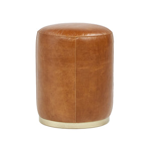 English Elm Nico Genuine Leather Drum Ottoman Stool with Brass Base for Living Room or Bedroom B2719P485493