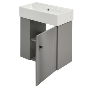 English Elm 21.6" Modern Floating Bathroom Vanity With Ceramic Sink & Open Shelving - Space-Saving Design! N729P170390E