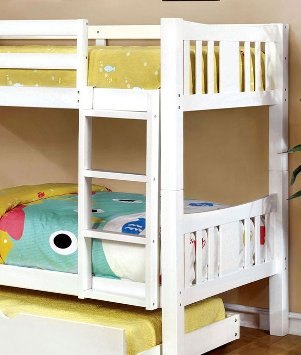 English Elm Transitional Twin Over Twin Bunk Bed With Trundle, White Wooden Frame, Ladder, And Safety Rails B2741S00371-GIGA