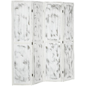 English Elm HOMCOM Whitewashed Wood 4-Panel Room Divider 67" Tall Folding Privacy Screen with MDF Panels W2225P173942