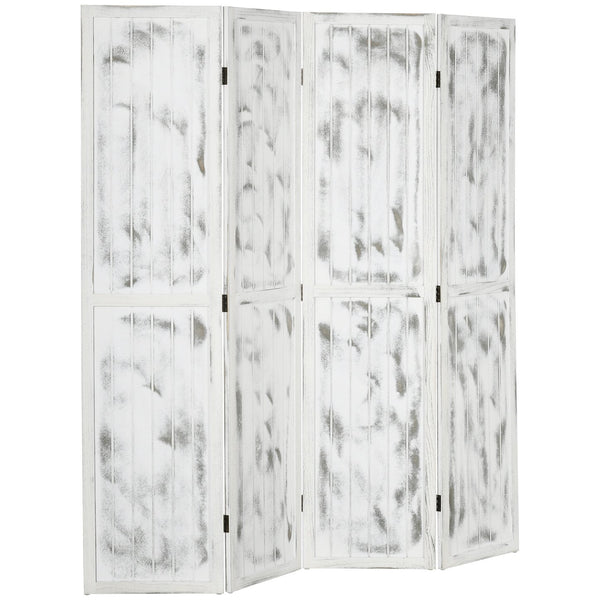 English Elm HOMCOM Whitewashed Wood 4-Panel Room Divider 67" Tall Folding Privacy Screen with MDF Panels W2225P173942
