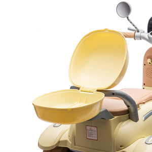 English Elm 12v Dual Motor Two Seater Kids Electric Ride on Motorcycle with Bluetooth Led and Trunk Beige W1578P268011