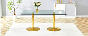 English Elm A Tempered Glass Rectangular Dining Table with Silver Metal Legs Seats Six W1151S04198