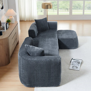 English Elm 114" Cloud Sectional Couch with L-Shape Chaise Modular Corduroy Sofa with Movable Ottoman, No Assembly Required, Plush Comfort for Living Spaces Grey W1117P371652
