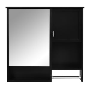 English Elm 29'' Modern Wall Mounted Medicine Cabinet with Mirror, Spacious Adjustable Shelves, Towel Bar and Durable MDF Finish Black N710P209440B
