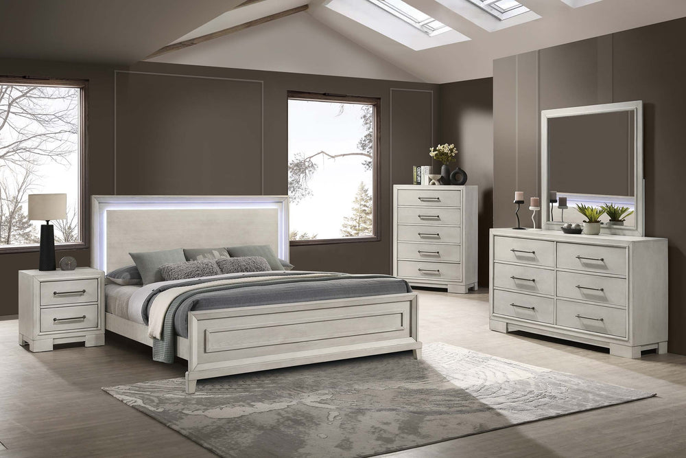 English Elm Modern Farmhouse Nightstand Antique White Wood Build Sleek Hardware Bedroom Side Table B011P448741