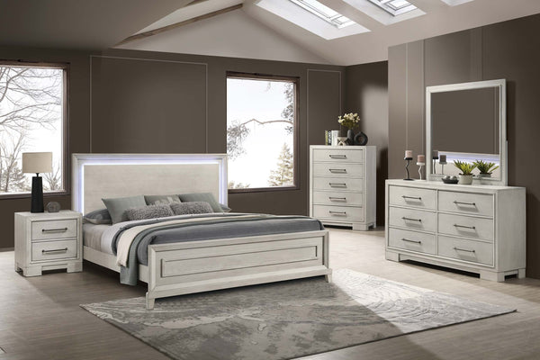 English Elm Modern Farmhouse Nightstand Antique White Wood Build Sleek Hardware Bedroom Side Table B011P448741