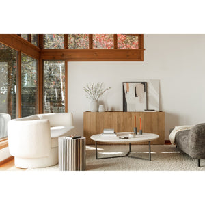 English Elm Chloe Round Marble Top Coffee Table with Open Iron Base for Modern Living Rooms B2769S00017