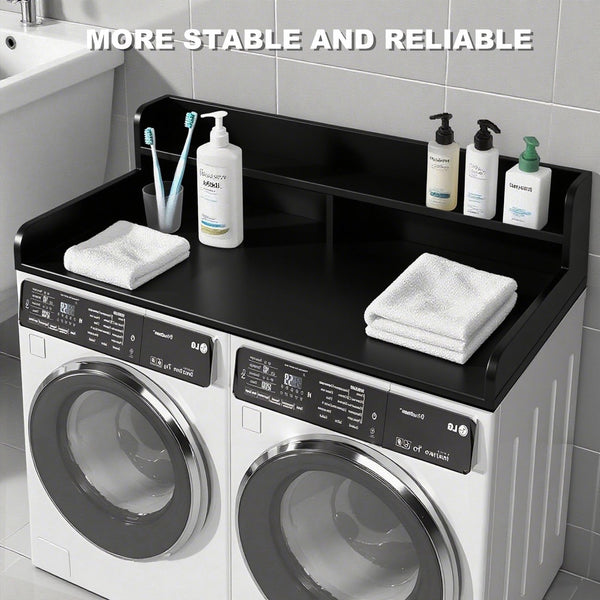 English Elm 2-Tier Washer and Dryer Countertop 54" x 27.5" Laundry Topper with 2.75" Guard – Durable Folding Station Black W3101P352112