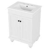 English Elm 24" White Modern Sleek Bathroom Vanity Elegant Ceramic Sink With Solid Wood Frame, Adjustable Shelf