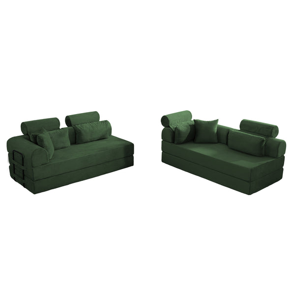 English Elm L Shaped Corduroy Sectional Sofa Converts to Sleeper Bed Space Saving Modular Couch Green W5532S00005