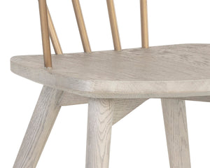Sunpan DEMI Dining Armchair – Elegant Grey Upholstered Chair with Solid Oak Base & Antique Brass Accents 107288