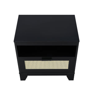 English Elm Sheridan 22" Nightstand with Cane-Style MDF Finish, Full-Extension Drawer, Solid Wood Legs Black B365P398186