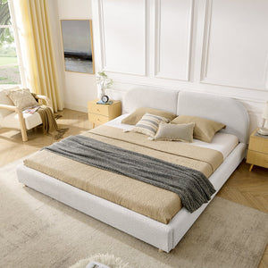 English Elm King Platform Bed Fully Upholstered in Plush Chenille with Low Profile Modern Frame Beige W487S00477