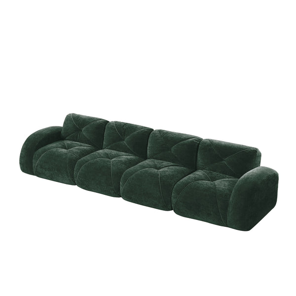 English Elm 140''soft Velvet Modular Cloud Sofa Tufted Plush Seating for Living Room or Home Theater Green W714S01615