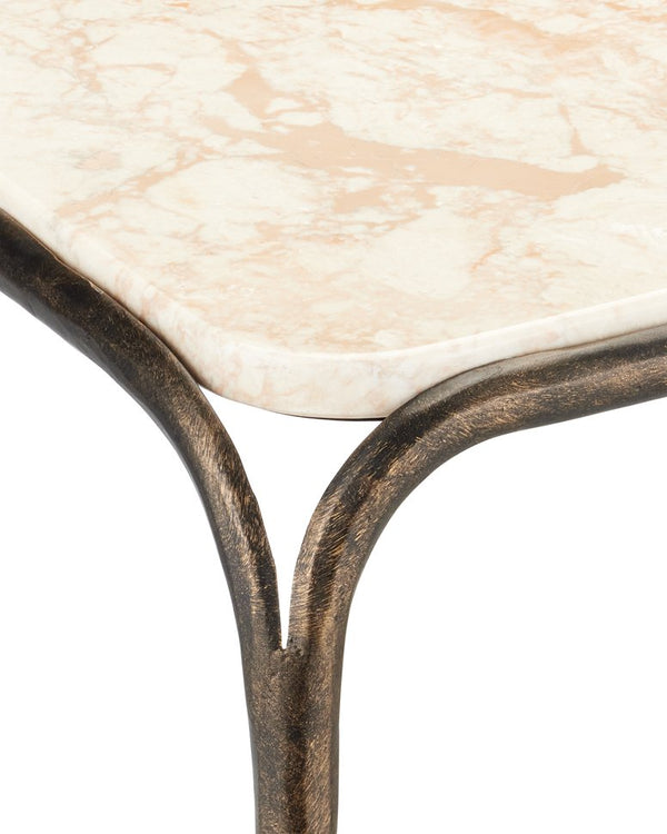 Currey & Company Crema Console Table - Industrial Elegance With Hand-forged Design And Warm Bronze Finish, Versatile Style Natural Marble ,Iron 4000-0219-currey-company