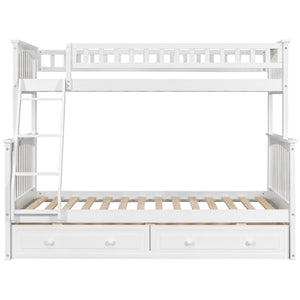 English Elm Twin Convertible Bunk Bed with Built-In Rolling Drawers and Solid Pine/MDF Frame, Space-Saving Durable Design White N7090004020K