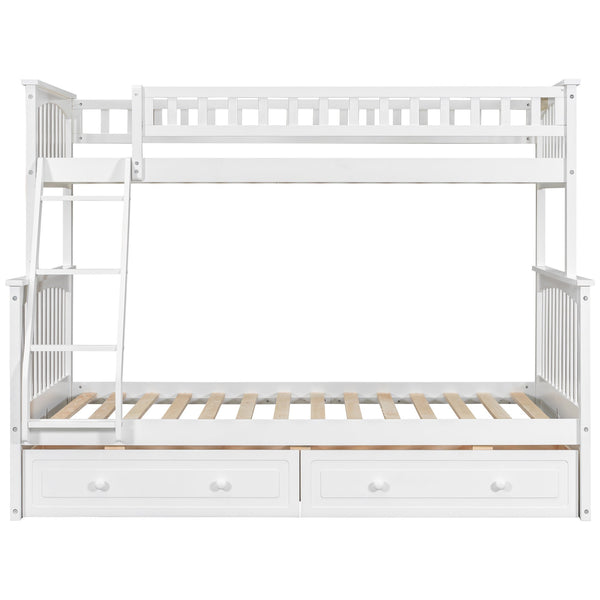 English Elm Twin Convertible Bunk Bed with Built-In Rolling Drawers and Solid Pine/MDF Frame, Space-Saving Durable Design White N7090004020K