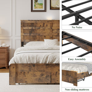 English Elm Full-size Storage Platform Bed Weathered Wood Usb Charging Headboard and Under Drawer W636P430758