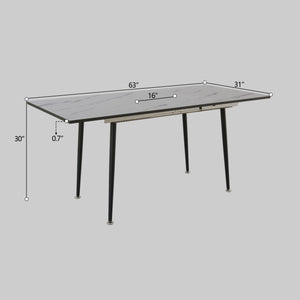 English Elm 47"-63" Extendable Marble Print Dining Set Four Suede Chairs Modern White Mdf Table W2189S00929