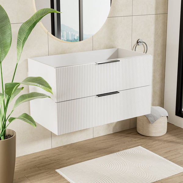 English Elm 090 Floating Bathroom Vanity Cabinet Matte Wall Mounted Soft Close Drawers Modern White W3520P345981