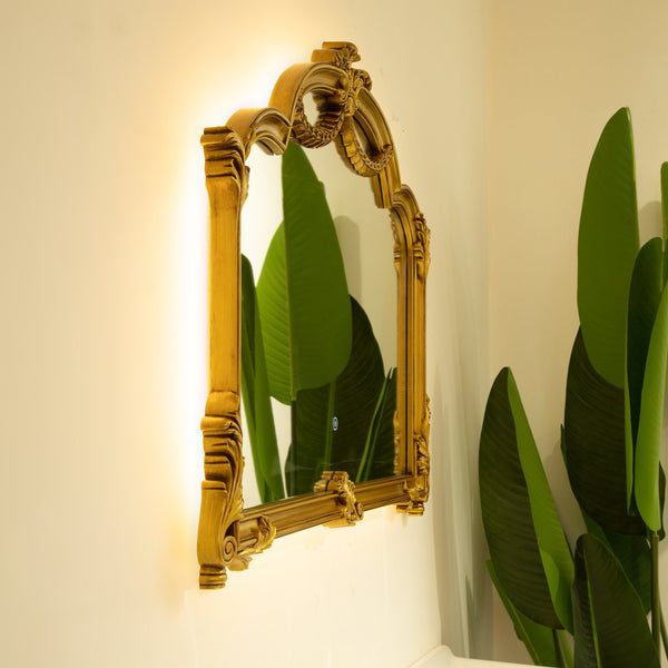 English Elm 35'' VITI Mirror Baroque Revival with Ornate Gold PU Frame, Backlit LED, Elegant Bathroom Accent W2615P346494