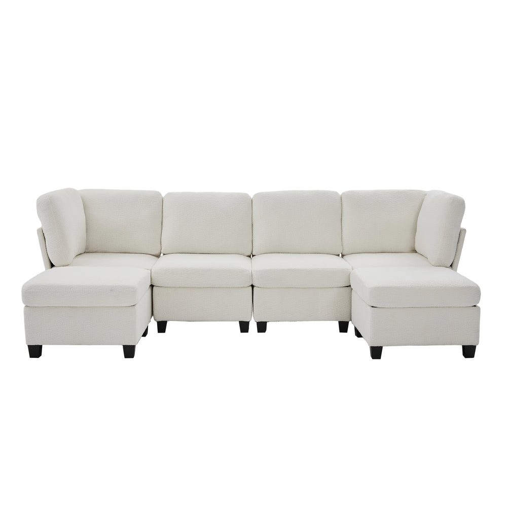 English Elm UNITED Modular 6-Seat Sectional Sofa with Removable Ottoman, Storage Compartments, Convertible Comfort Beige W1568S00242