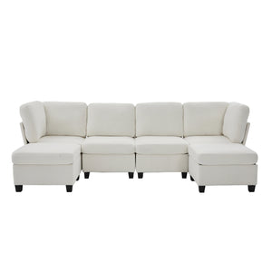 English Elm UNITED Modular 6-Seat Sectional Sofa with Removable Ottoman, Storage Compartments, Convertible Comfort Beige W1568S00242